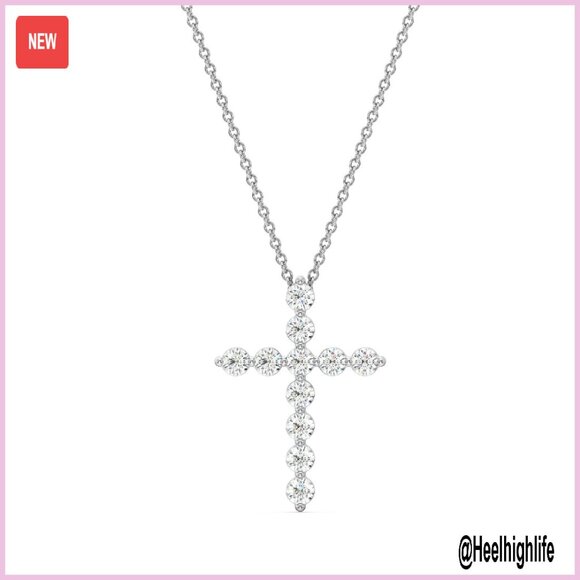 Jewelry - 1ct Lab Diamond Cross Pendant Necklace, Sterling Silver, 18in Chain